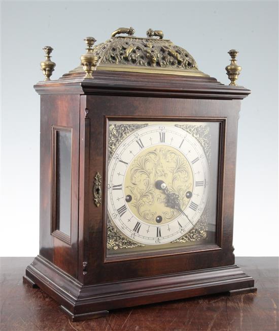 A modern 17th century style walnut chiming bracket clock, 14in.